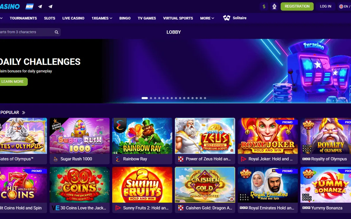 Лобби 1xCasino: слоты и live-казино